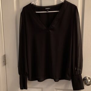 Express Elegant Black Sheer Sleeve Blouse